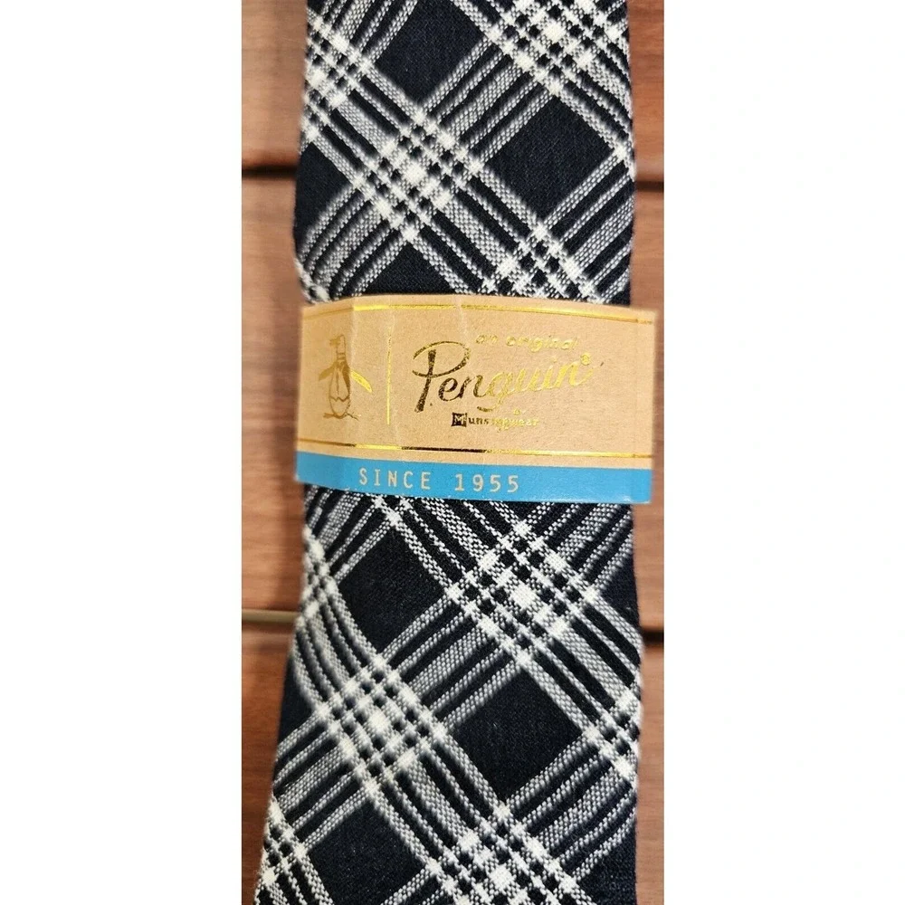 Original Penguin Necktie Black White Plaid Skinny Mens One Size NWT